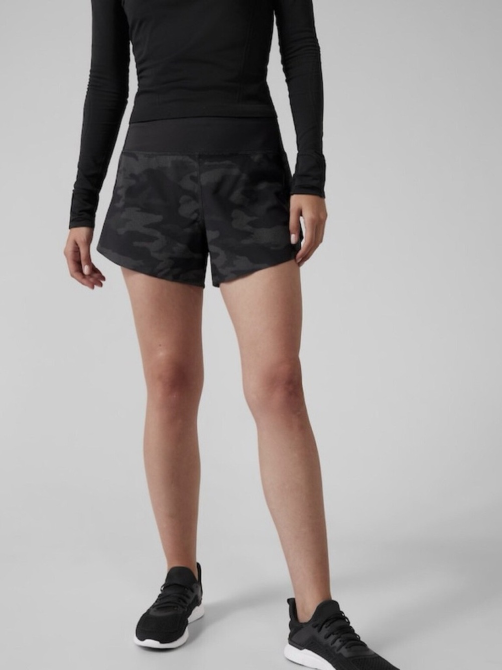 Athleta Run with it Black Camo Athletic Shorts